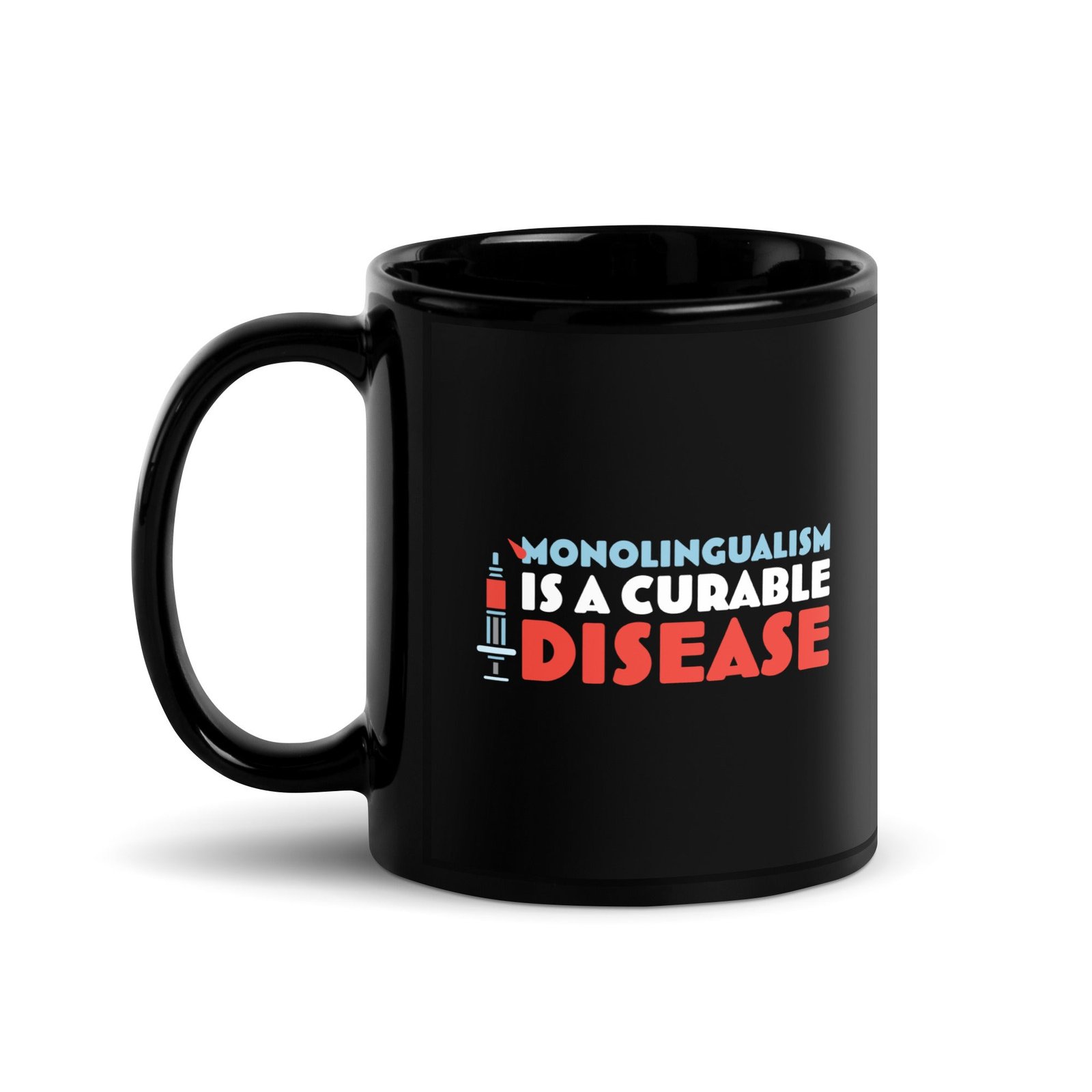 Monolingualism Black Glossy Mug. - Image 2