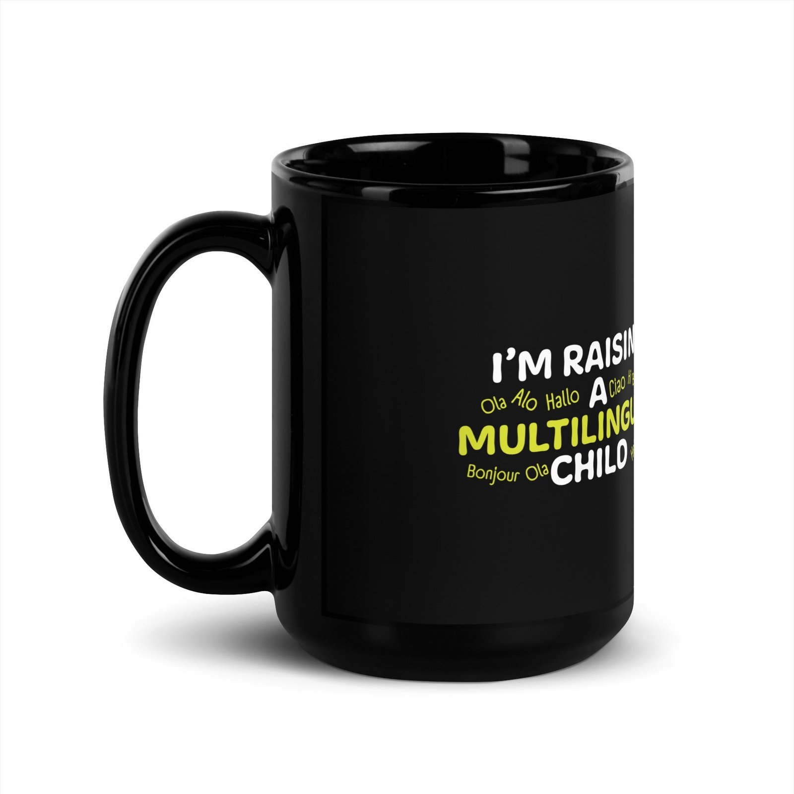 Raising Multilingual Black Mug - Image 4