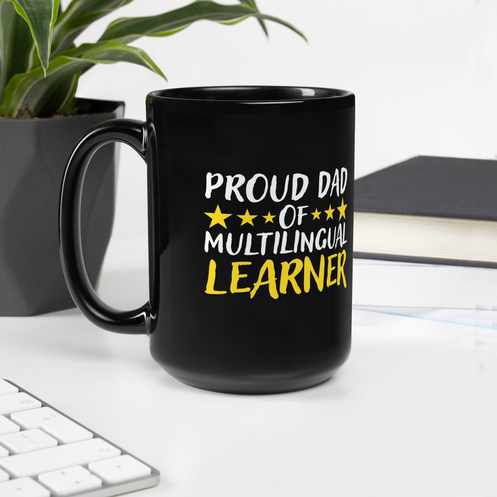 Proud DAD Of Multilingual Learner Black Glossy Mug. - Image 2