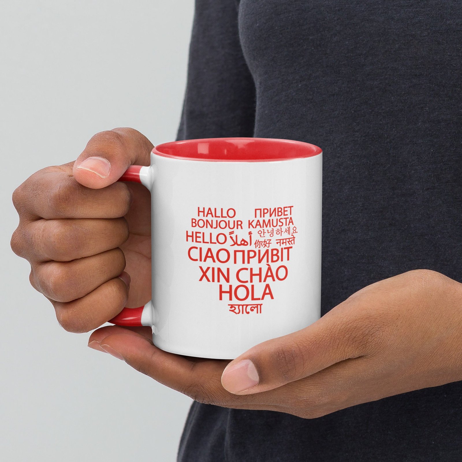 Hello in Different Languages Heart Mug - Image 5